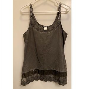 Venus grey tank top with sequins and lace.